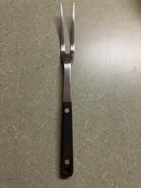 Flint Stainless Steel Carving Meat Fork Black Handle USA Vintage 11.5 Inch